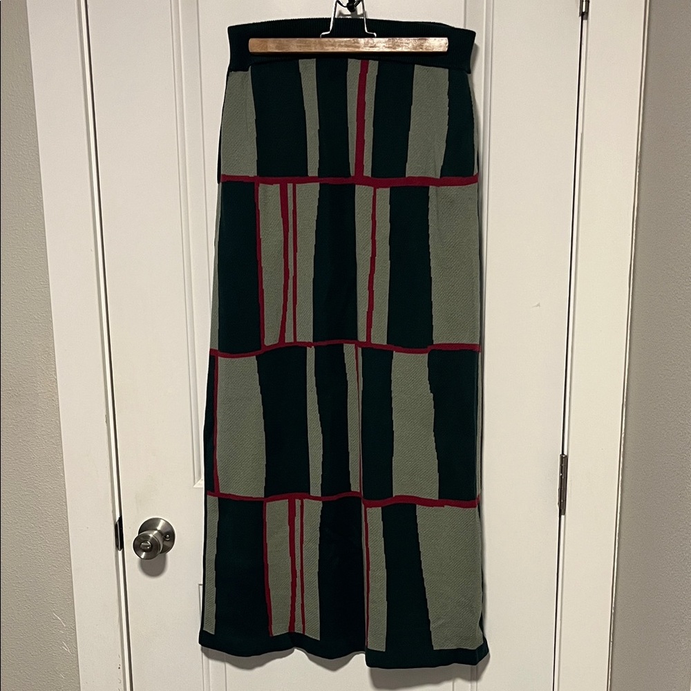 The Endery Piet Knit Jacquard Green and Red Maxi Skirt